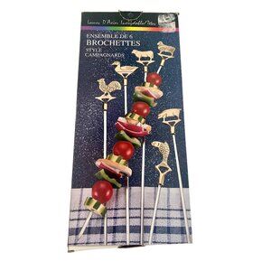 Sitlax Set Of 6 Country Style BBQ Skewers With Brass Animal Tops Cottagecore